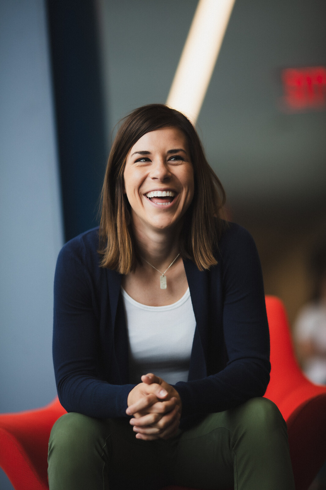 Editorial portrait, subject laughing